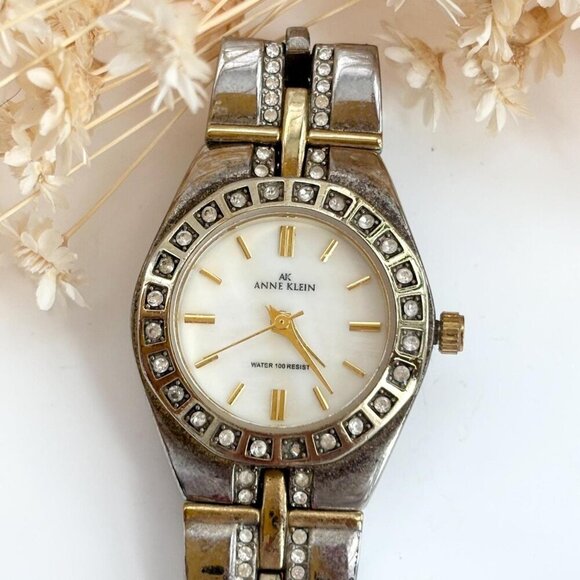 Anne Klein Dual Toned Rhinestone Accented Vintage Watch - 17mm - WORKS! - Picture 1 of 10